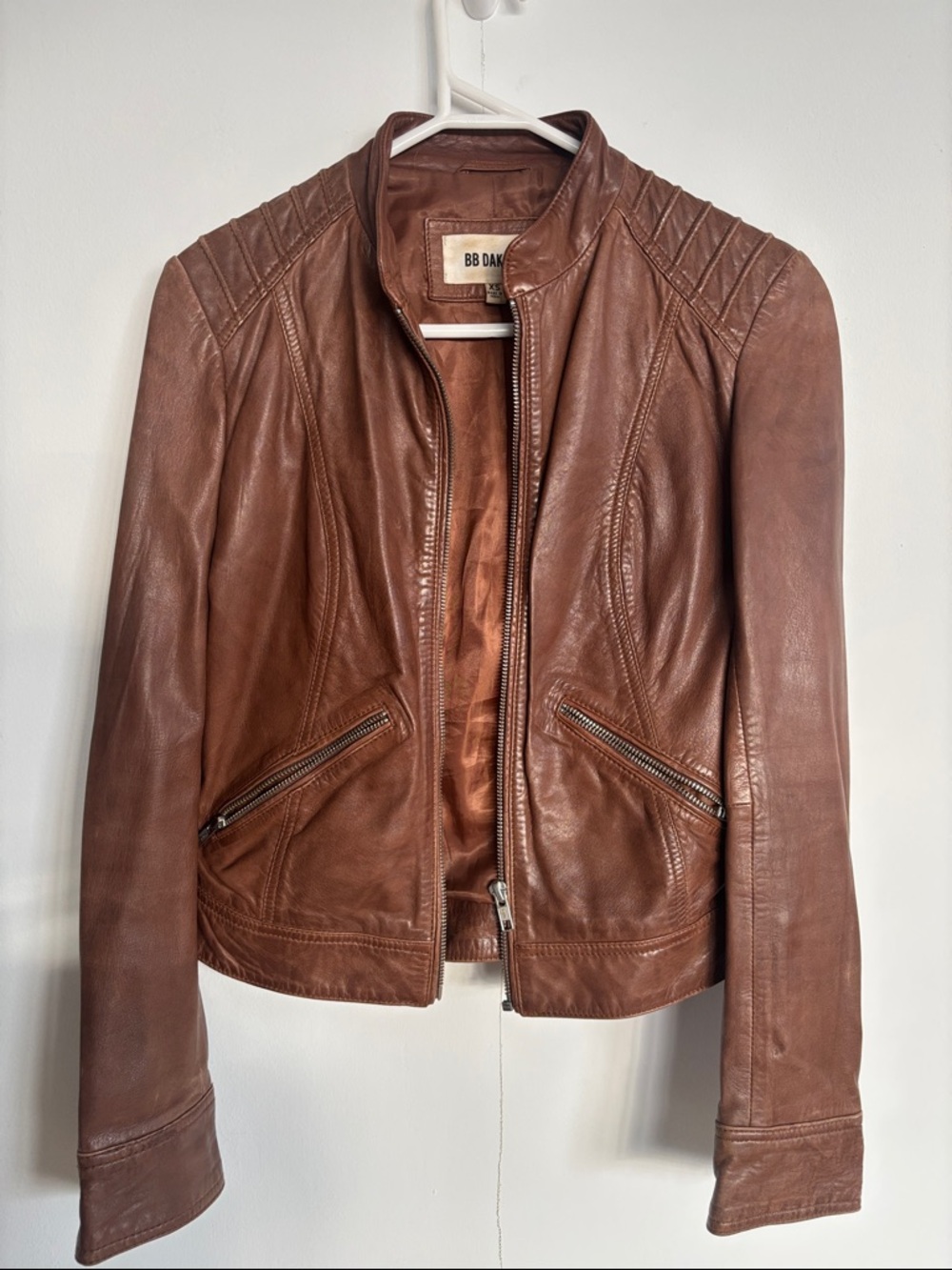 BB Dakota Cognac Brown Leather Moto Jacket